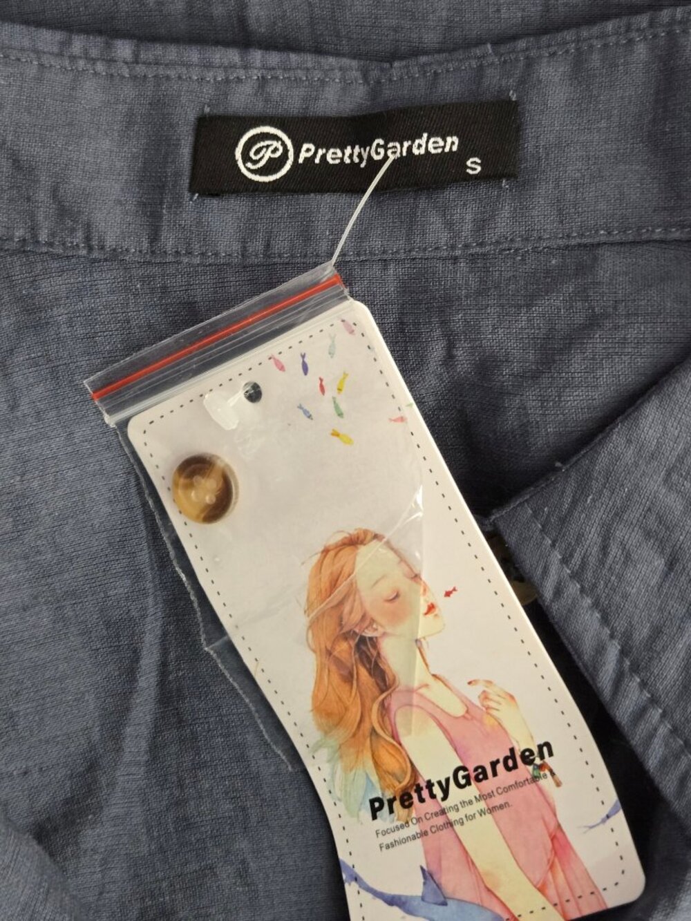 NWT | PrettyGarden Indigo Short Sleeve Button Down Blouse Smocked Cuff | Small - Picture 4 of 6